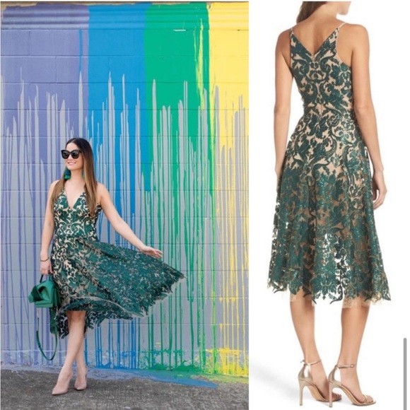 Dress the Population Dress Size XSmall Blair Embellished Sequin Fit Flare Midi - Picture 10 of 11